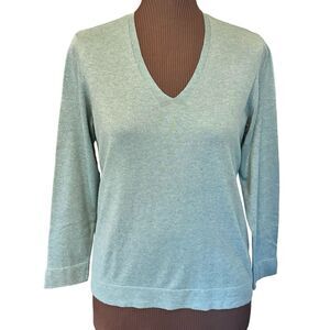 J Jill V-Neck Sweater Womens Large Petite Pullover Silk/Cotton Lt Teal Green